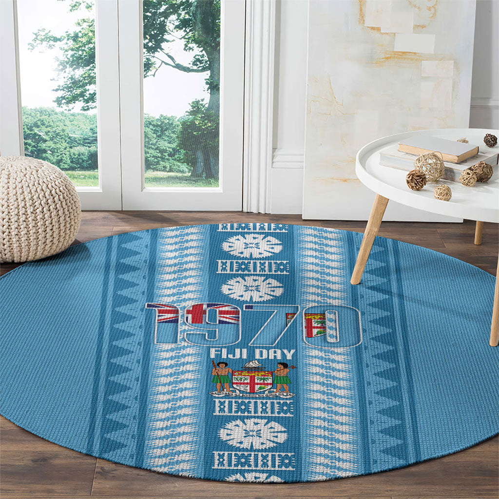 Fiji Day 1970 Round Carpet For Fiji Ever Fiji Tapa Pattern Blue LT14 - Polynesian Pride