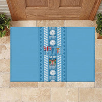 Fiji Day 1970 Rubber Doormat For Fiji Ever Fiji Tapa Pattern Blue LT14 Blue - Polynesian Pride