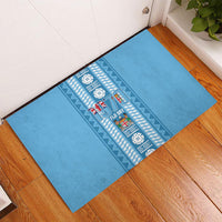 Fiji Day 1970 Rubber Doormat For Fiji Ever Fiji Tapa Pattern Blue LT14 - Polynesian Pride