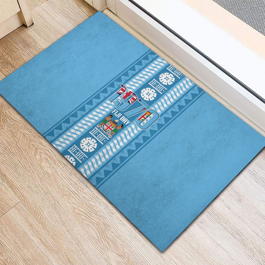 Fiji Day 1970 Rubber Doormat For Fiji Ever Fiji Tapa Pattern Blue LT14 - Polynesian Pride