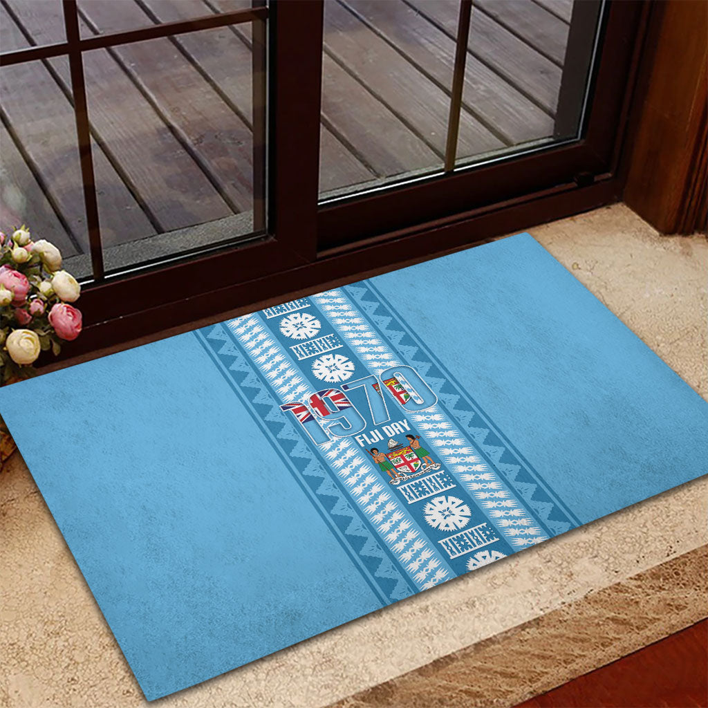 Fiji Day 1970 Rubber Doormat For Fiji Ever Fiji Tapa Pattern Blue LT14 - Polynesian Pride