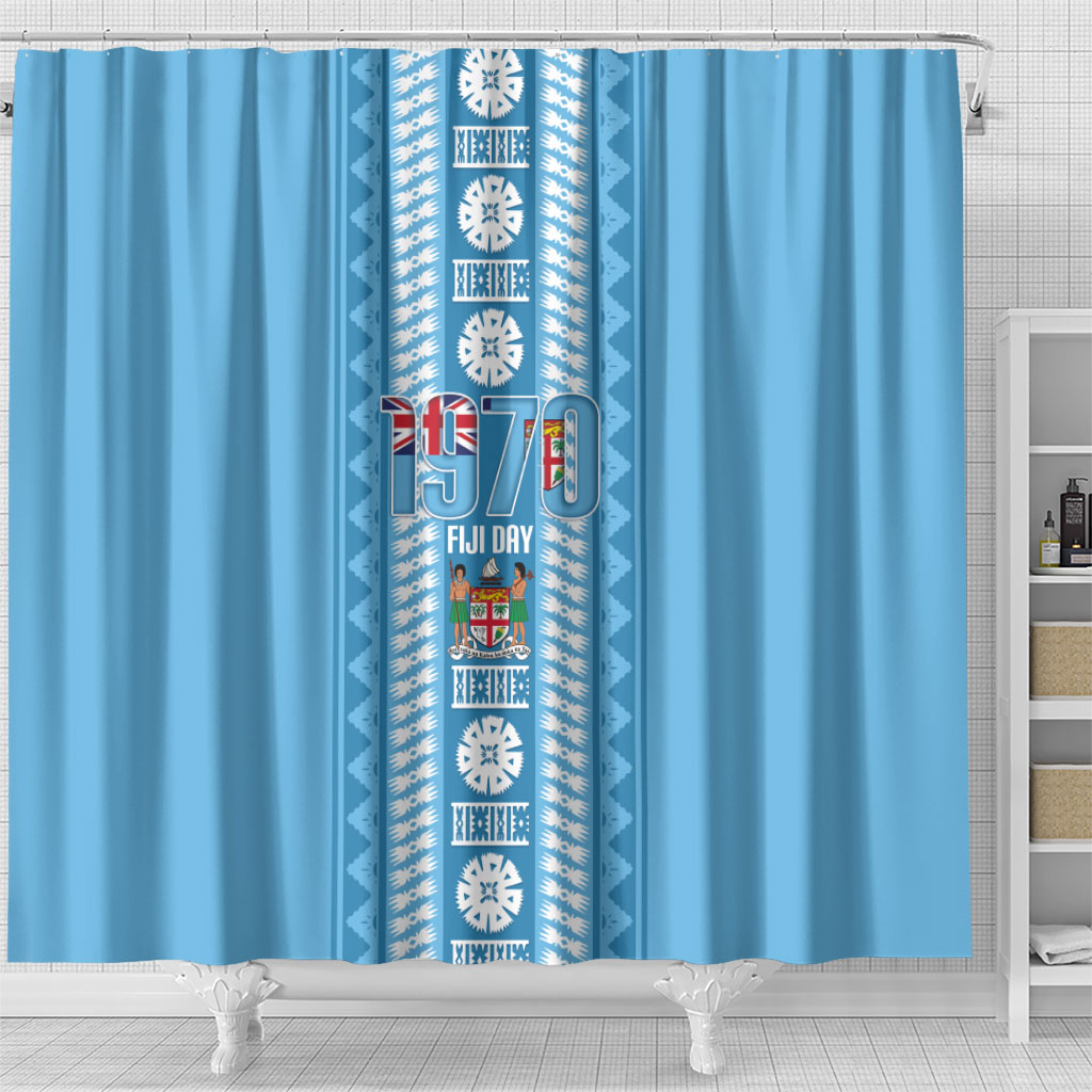Fiji Day 1970 Shower Curtain For Fiji Ever Fiji Tapa Pattern Blue LT14 - Polynesian Pride