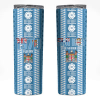 Fiji Day 1970 Skinny Tumbler For Fiji Ever Fiji Tapa Pattern Blue LT14 Blue - Polynesian Pride