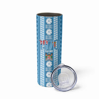 Fiji Day 1970 Skinny Tumbler For Fiji Ever Fiji Tapa Pattern Blue LT14 - Polynesian Pride