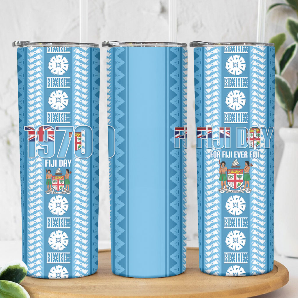 Fiji Day 1970 Skinny Tumbler For Fiji Ever Fiji Tapa Pattern Blue LT14 - Polynesian Pride