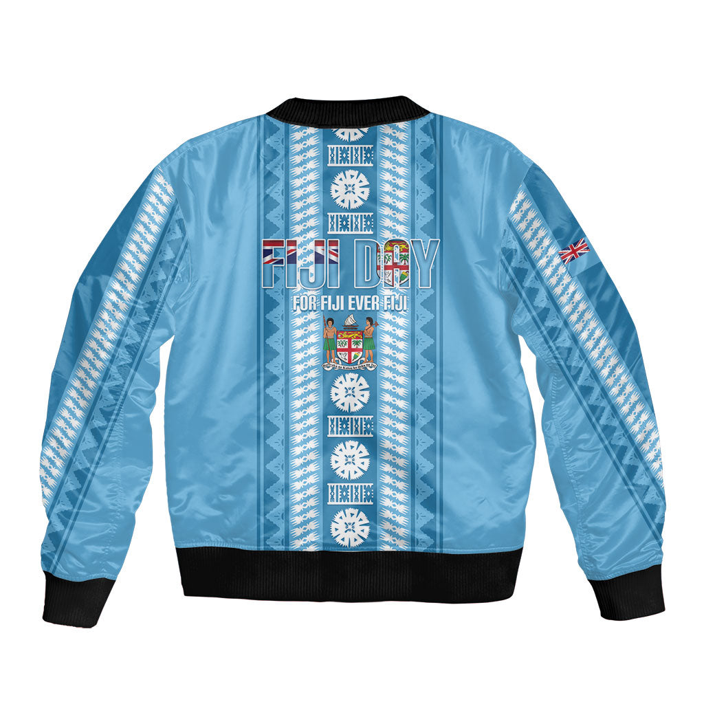 Fiji Day 1970 Sleeve Zip Bomber Jacket For Fiji Ever Fiji Tapa Pattern Blue LT14 - Polynesian Pride