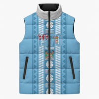 Fiji Day 1970 Sleeveless Puffer Jacket For Fiji Ever Fiji Tapa Pattern Blue LT14 Unisex Blue - Polynesian Pride