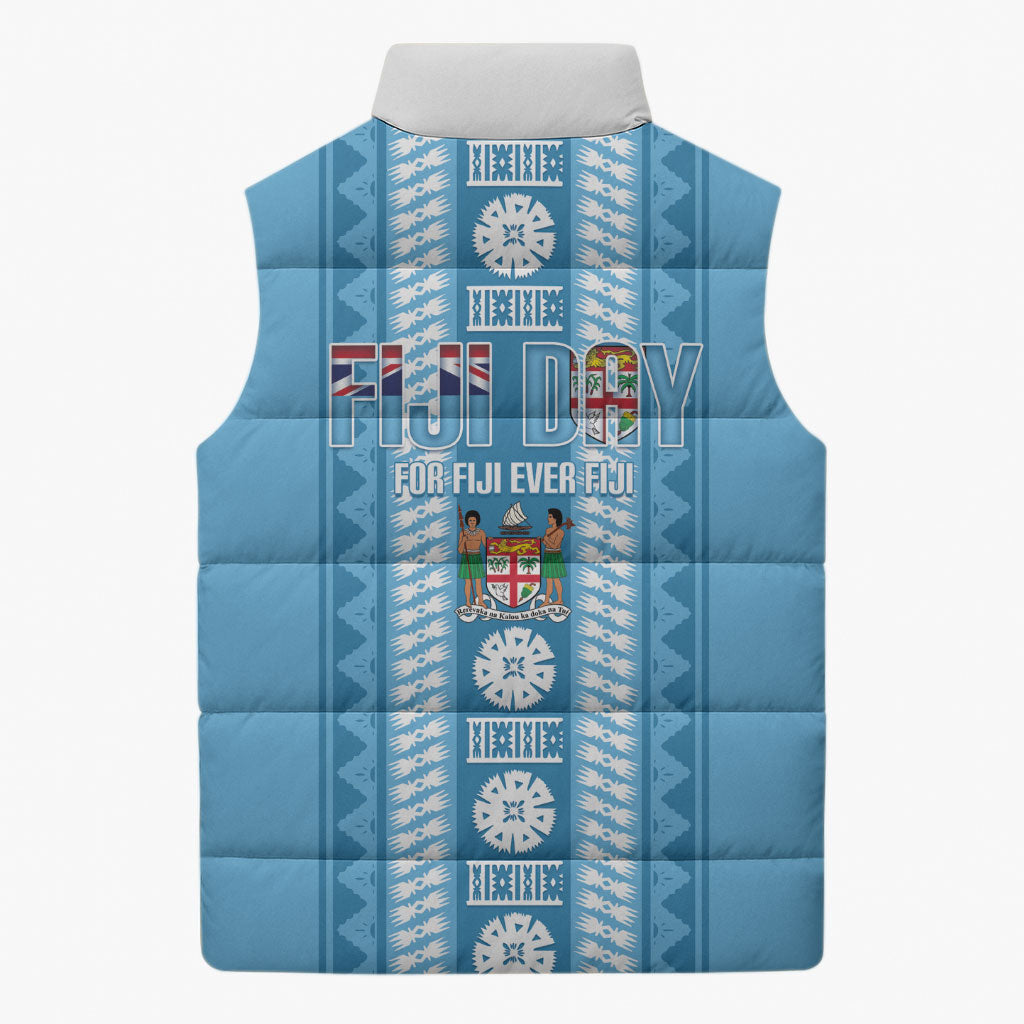 Fiji Day 1970 Sleeveless Puffer Jacket For Fiji Ever Fiji Tapa Pattern Blue LT14 - Polynesian Pride
