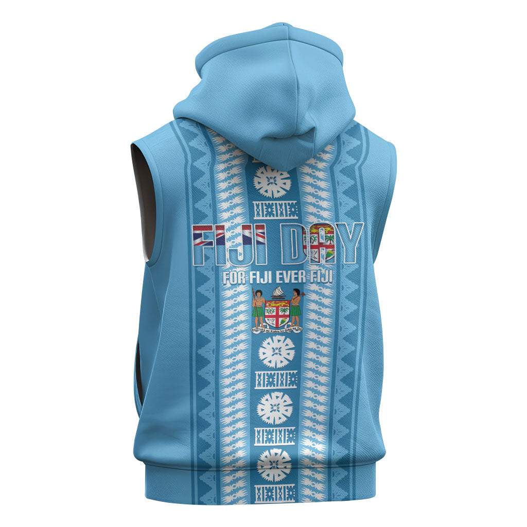 Fiji Day 1970 Sleeveless Zip Hoodie For Fiji Ever Fiji Tapa Pattern Blue LT14 - Polynesian Pride