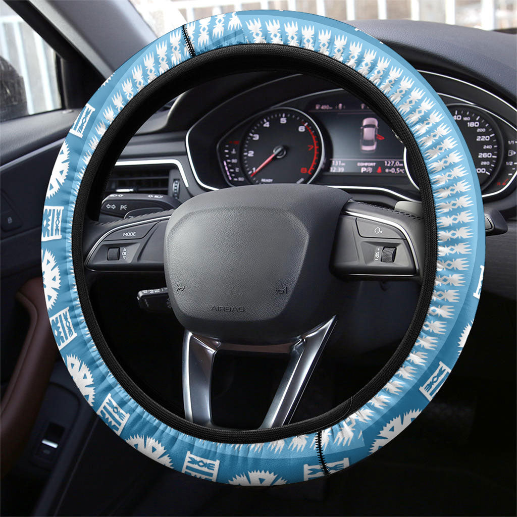 Fiji Day 1970 Steering Wheel Cover For Fiji Ever Fiji Tapa Pattern Blue LT14 - Polynesian Pride