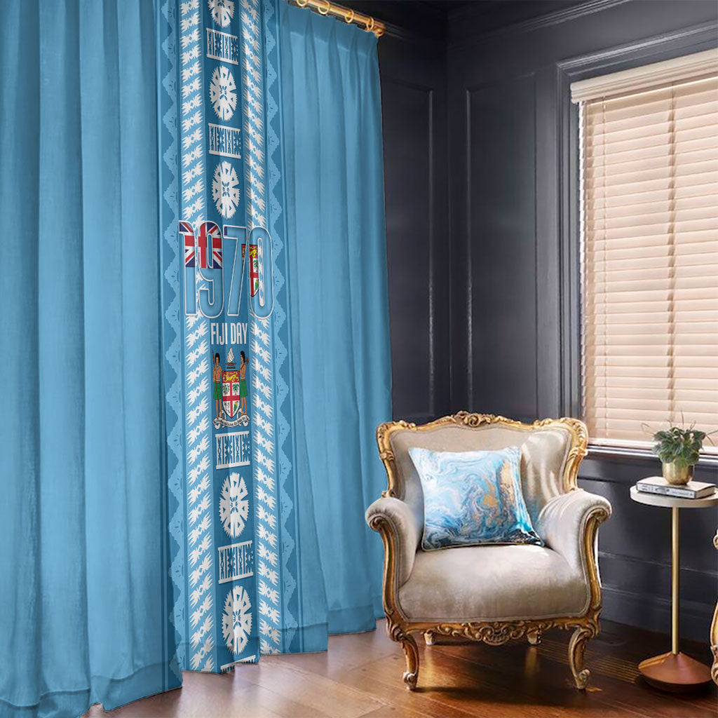 Fiji Day 1970 Window Curtain For Fiji Ever Fiji Tapa Pattern Blue LT14 - Polynesian Pride