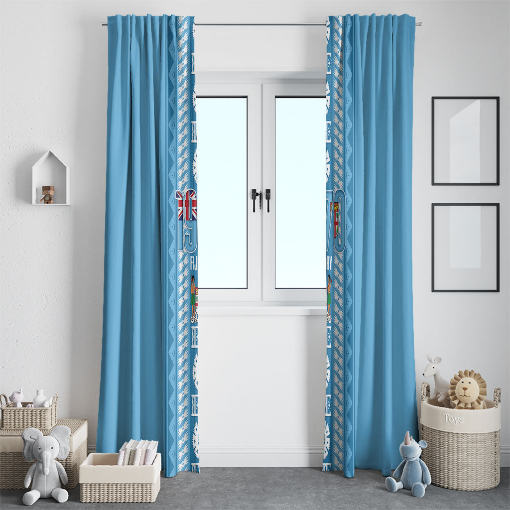 Fiji Day 1970 Window Curtain For Fiji Ever Fiji Tapa Pattern Blue LT14 - Polynesian Pride