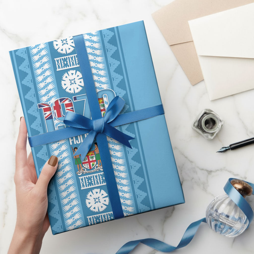 Fiji Day 1970 Wrapping Paper For Fiji Ever Fiji Tapa Pattern Blue LT14 - Polynesian Pride