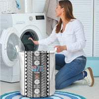 Fiji Day 1970 Laundry Basket For Fiji Ever Fiji Tapa Pattern White LT14 - Polynesian Pride
