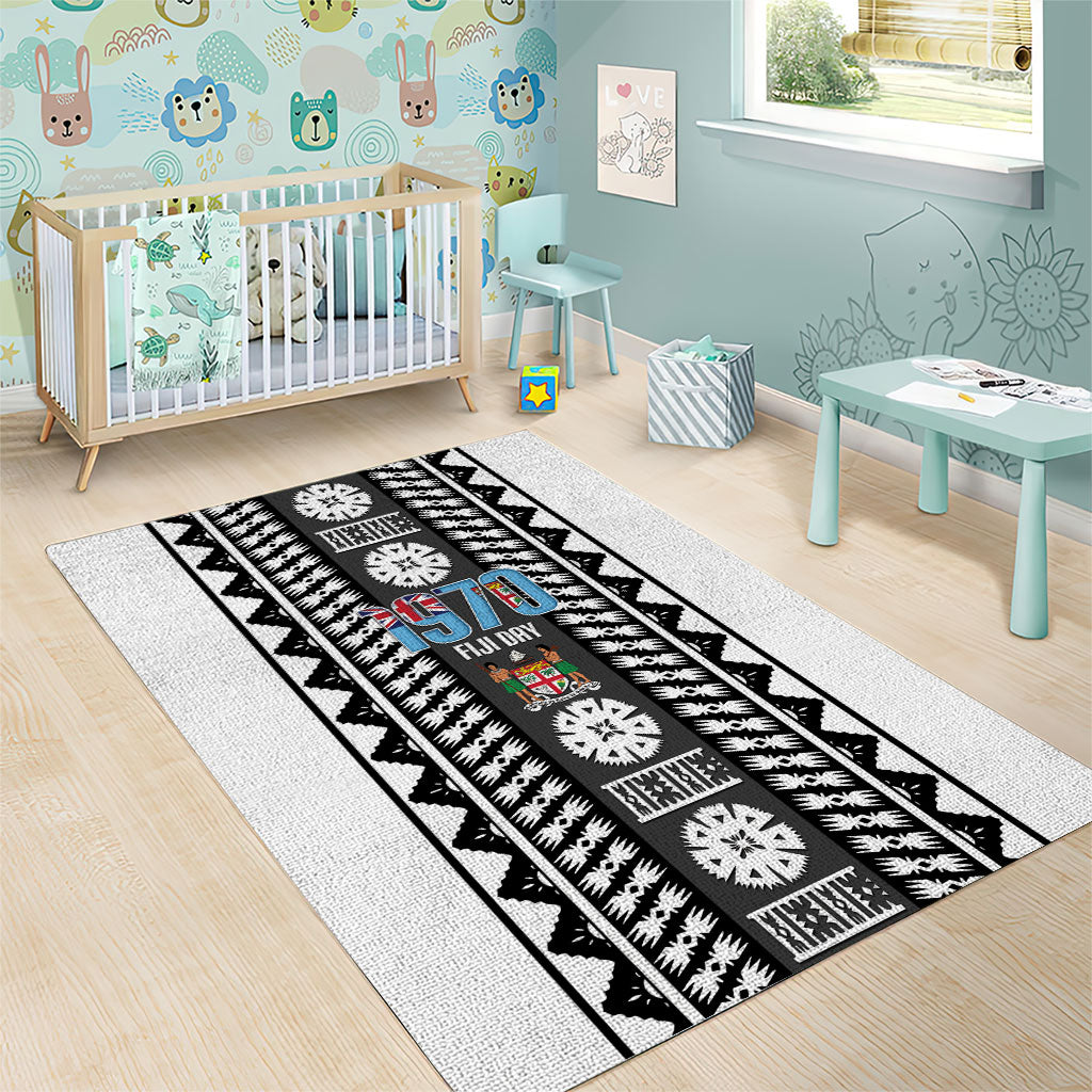Fiji Day 1970 Area Rug For Fiji Ever Fiji Tapa Pattern White LT14 - Polynesian Pride