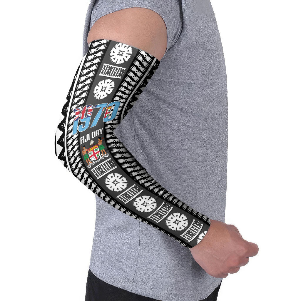 Fiji Day 1970 Arm Sleeves For Fiji Ever Fiji Tapa Pattern White LT14 - Polynesian Pride