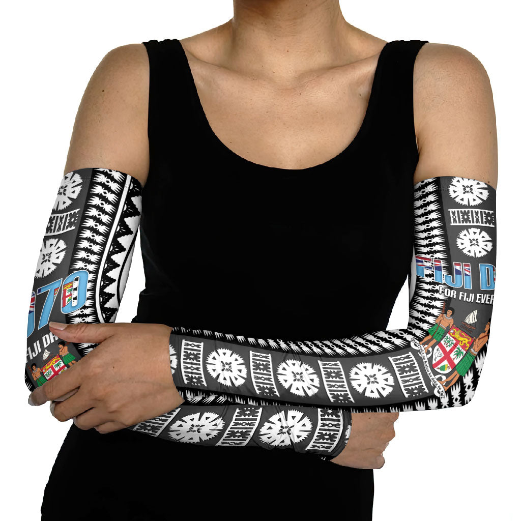 Fiji Day 1970 Arm Sleeves For Fiji Ever Fiji Tapa Pattern White LT14 - Polynesian Pride