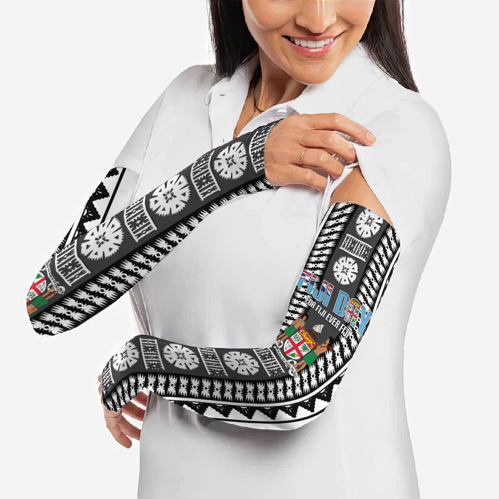Fiji Day 1970 Arm Sleeves For Fiji Ever Fiji Tapa Pattern White LT14 - Polynesian Pride