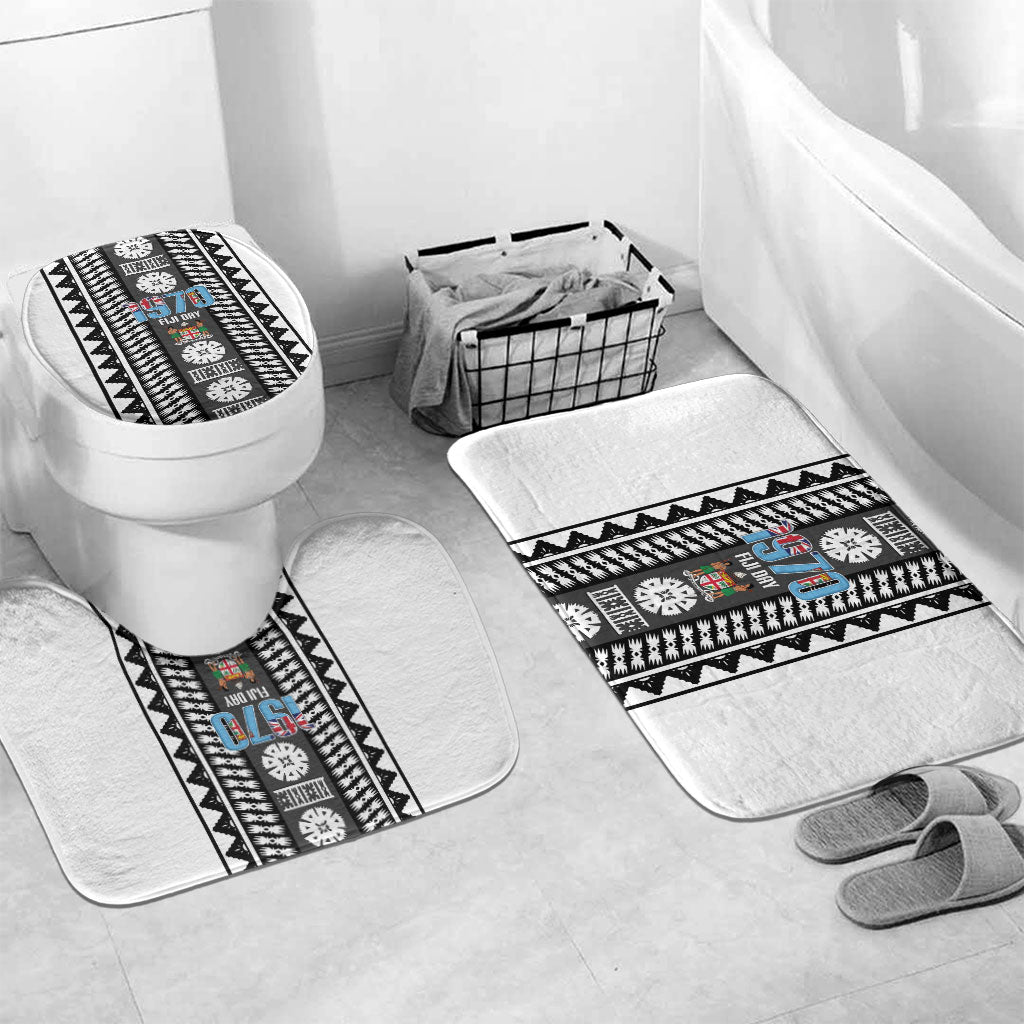 Fiji Day 1970 Bathroom Set For Fiji Ever Fiji Tapa Pattern White LT14 Mat Set Only (3 pcs) One Size White - Polynesian Pride