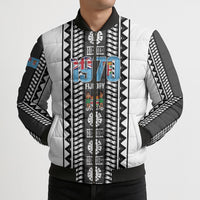Fiji Day 1970 Bomber Puffer Jacket For Fiji Ever Fiji Tapa Pattern White LT14 - Polynesian Pride