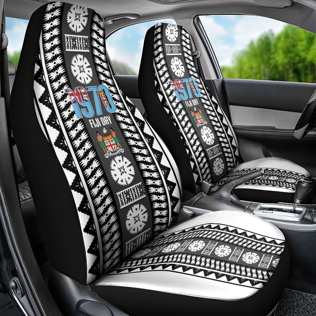 Fiji Day 1970 Car Seat Cover For Fiji Ever Fiji Tapa Pattern White LT14 - Polynesian Pride