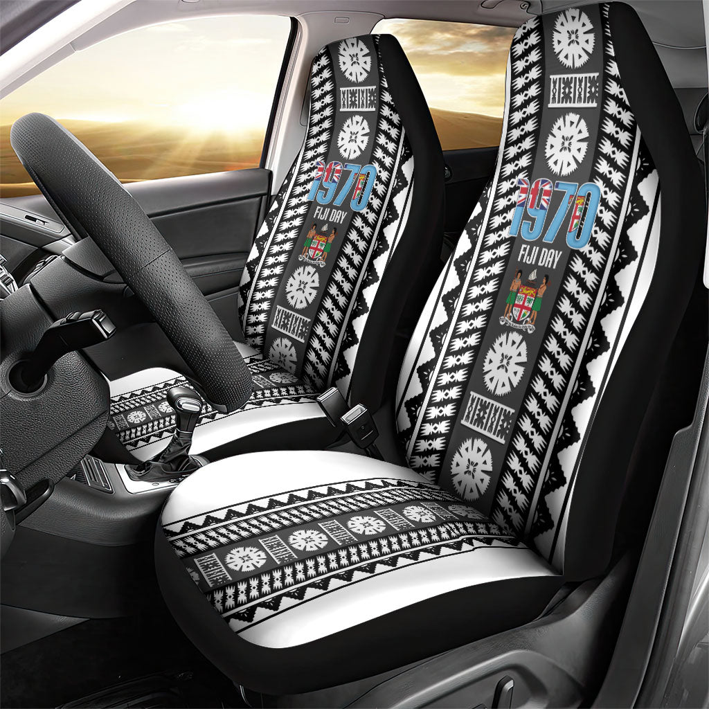 Fiji Day 1970 Car Seat Cover For Fiji Ever Fiji Tapa Pattern White LT14 - Polynesian Pride