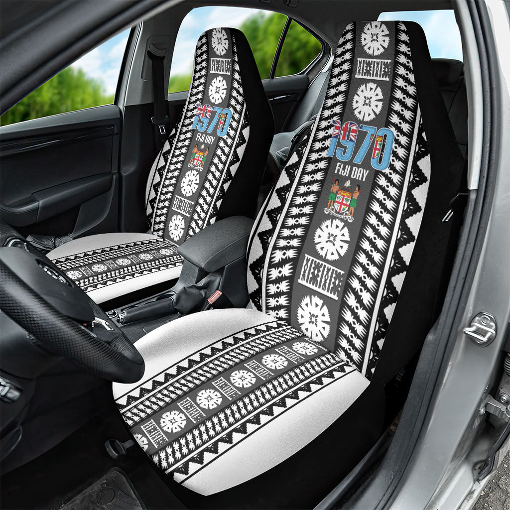 Fiji Day 1970 Car Seat Cover For Fiji Ever Fiji Tapa Pattern White LT14 - Polynesian Pride