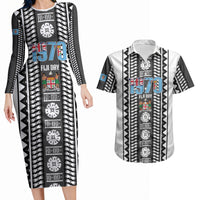 Fiji Day 1970 Couples Matching Long Sleeve Bodycon Dress and Hawaiian Shirt For Fiji Ever Fiji Tapa Pattern White LT14 White - Polynesian Pride