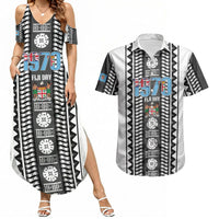 Fiji Day 1970 Couples Matching Summer Maxi Dress and Hawaiian Shirt For Fiji Ever Fiji Tapa Pattern White LT14 White - Polynesian Pride