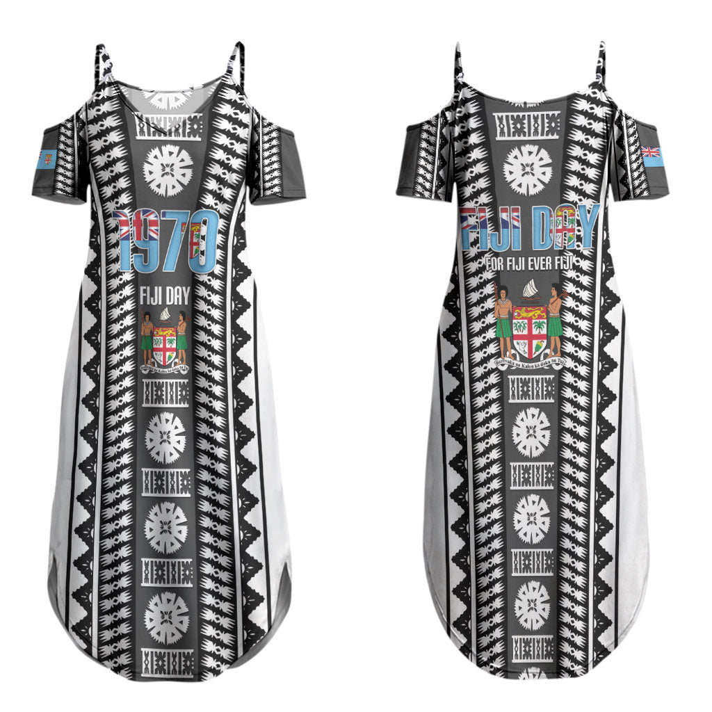 Fiji Day 1970 Couples Matching Summer Maxi Dress and Long Sleeve Button Shirt For Fiji Ever Fiji Tapa Pattern White LT14 - Polynesian Pride