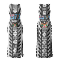 Fiji Day 1970 Couples Matching Tank Maxi Dress and Long Sleeve Button Shirt For Fiji Ever Fiji Tapa Pattern White LT14 - Polynesian Pride
