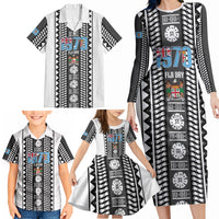 Fiji Day 1970 Family Matching Long Sleeve Bodycon Dress and Hawaiian Shirt For Fiji Ever Fiji Tapa Pattern White LT14 - Polynesian Pride