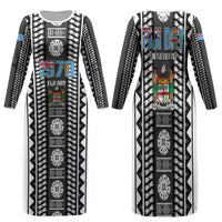 Fiji Day 1970 Family Matching Long Sleeve Bodycon Dress and Hawaiian Shirt For Fiji Ever Fiji Tapa Pattern White LT14 Mom's Dress White - Polynesian Pride