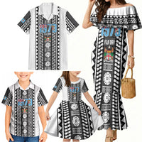 Fiji Day 1970 Family Matching Mermaid Dress and Hawaiian Shirt For Fiji Ever Fiji Tapa Pattern White LT14 - Polynesian Pride