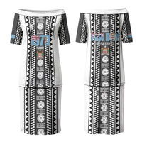 Fiji Day 1970 Family Matching Puletasi and Hawaiian Shirt For Fiji Ever Fiji Tapa Pattern White LT14 Mom's Dress White - Polynesian Pride