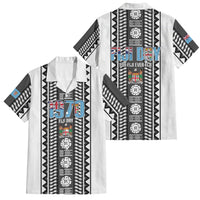 Fiji Day 1970 Family Matching Puletasi and Hawaiian Shirt For Fiji Ever Fiji Tapa Pattern White LT14 Dad's Shirt - Short Sleeve White - Polynesian Pride