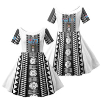 Fiji Day 1970 Family Matching Puletasi and Hawaiian Shirt For Fiji Ever Fiji Tapa Pattern White LT14 Daughter's Dress White - Polynesian Pride