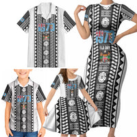 Fiji Day 1970 Family Matching Short Sleeve Bodycon Dress and Hawaiian Shirt For Fiji Ever Fiji Tapa Pattern White LT14 - Polynesian Pride