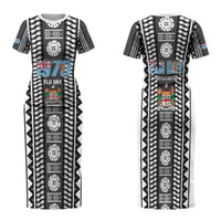 Fiji Day 1970 Family Matching Short Sleeve Bodycon Dress and Hawaiian Shirt For Fiji Ever Fiji Tapa Pattern White LT14 Mom's Dress White - Polynesian Pride