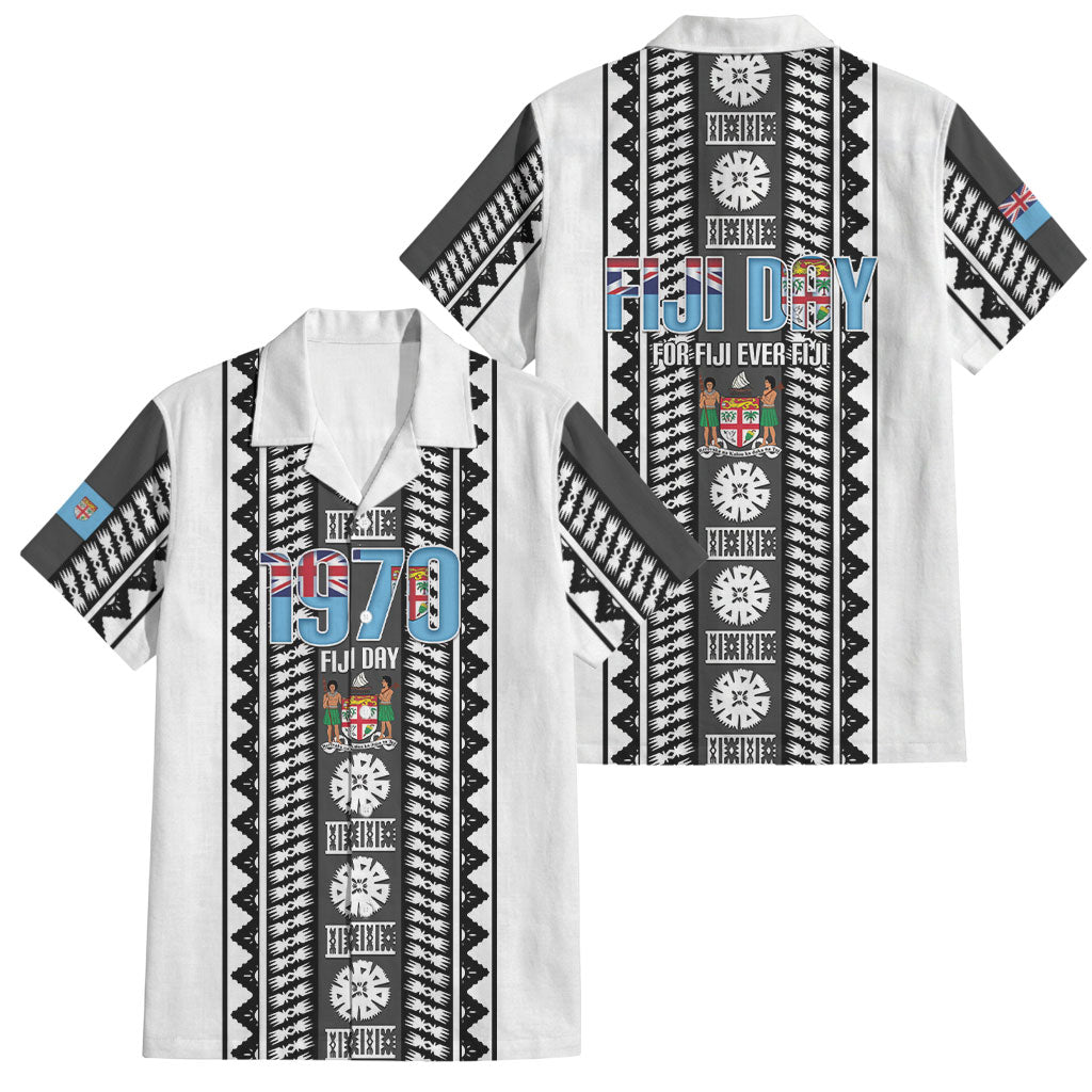 Fiji Day 1970 Family Matching Short Sleeve Bodycon Dress and Hawaiian Shirt For Fiji Ever Fiji Tapa Pattern White LT14 Dad's Shirt - Short Sleeve White - Polynesian Pride