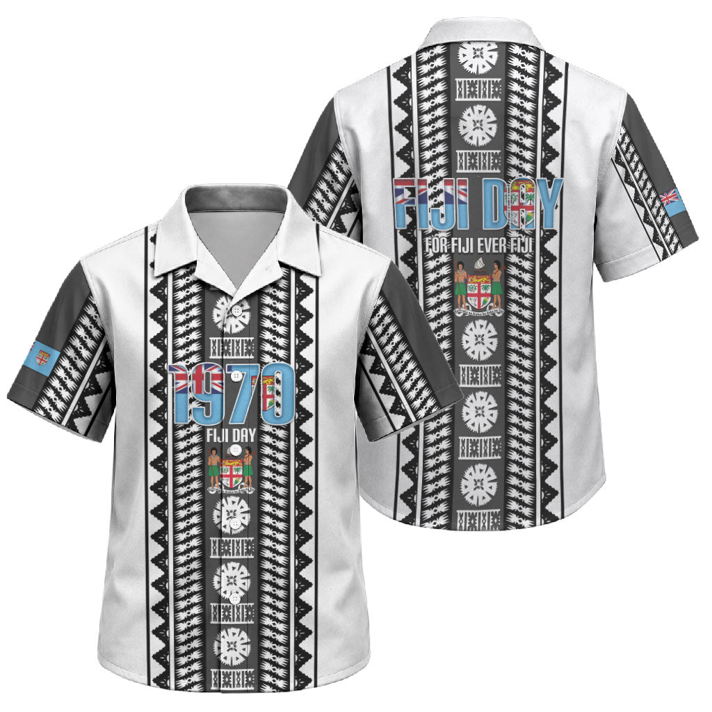 Fiji Day 1970 Family Matching Short Sleeve Bodycon Dress and Hawaiian Shirt For Fiji Ever Fiji Tapa Pattern White LT14 Son's Shirt White - Polynesian Pride