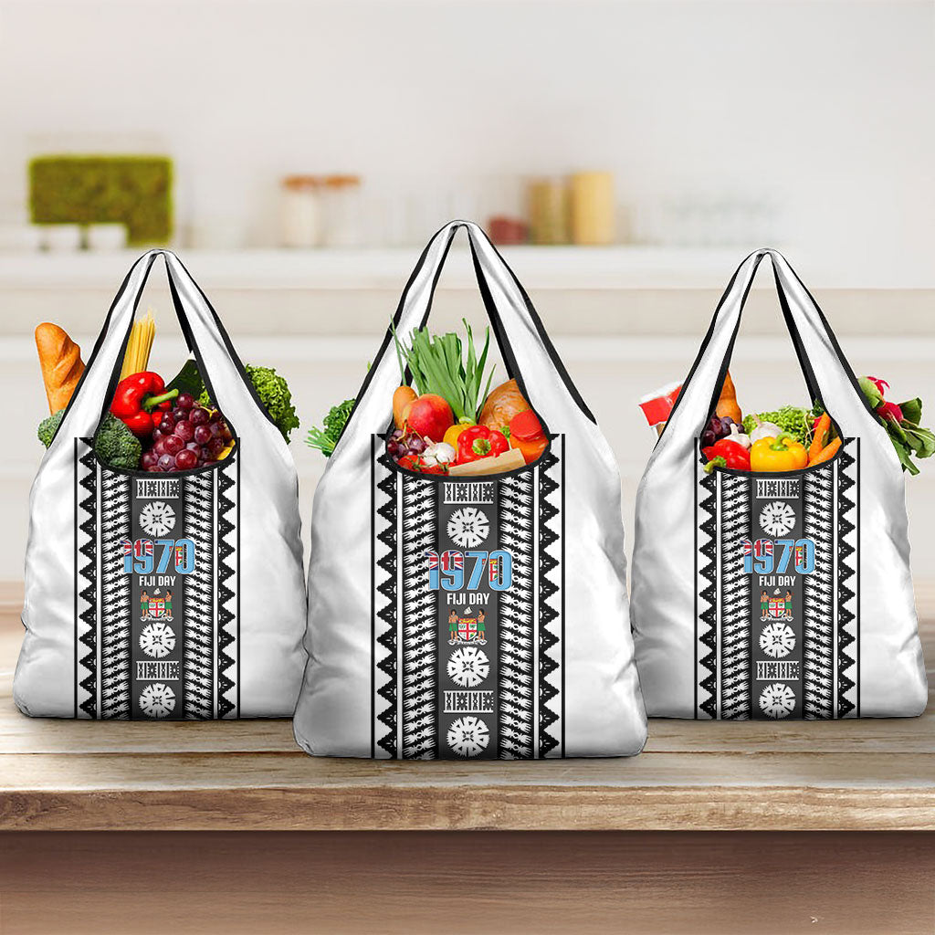 Fiji Day 1970 Grocery Bag For Fiji Ever Fiji Tapa Pattern White LT14 3-pack One Size White - Polynesian Pride