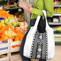 Fiji Day 1970 Grocery Bag For Fiji Ever Fiji Tapa Pattern White LT14 - Polynesian Pride