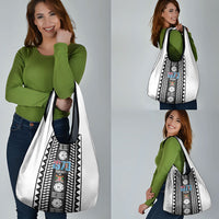 Fiji Day 1970 Grocery Bag For Fiji Ever Fiji Tapa Pattern White LT14 - Polynesian Pride