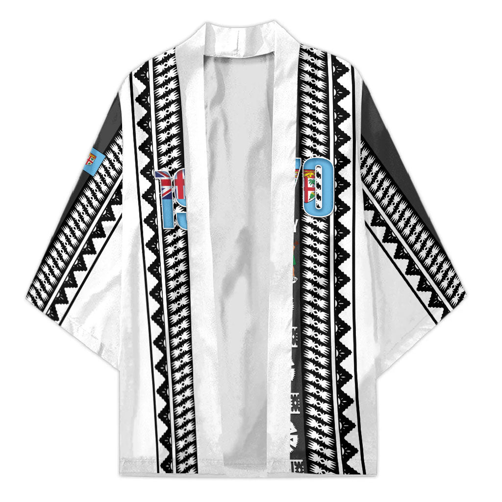 Fiji Day 1970 Kimono For Fiji Ever Fiji Tapa Pattern White LT14 Unisex White - Polynesian Pride