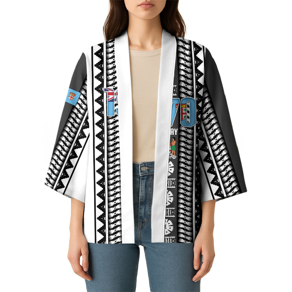Fiji Day 1970 Kimono For Fiji Ever Fiji Tapa Pattern White LT14 - Polynesian Pride