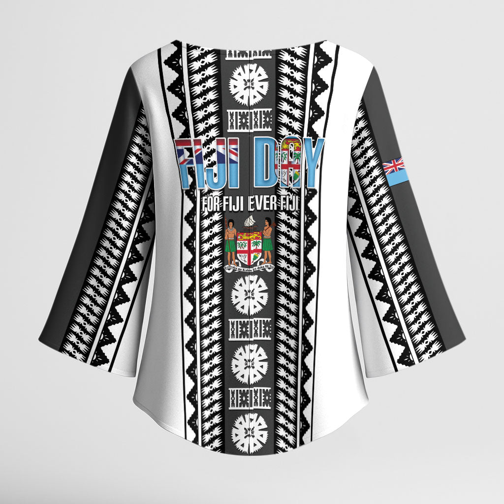 Fiji Day 1970 Kimono Sleeve Blouse For Fiji Ever Fiji Tapa Pattern White LT14 - Polynesian Pride