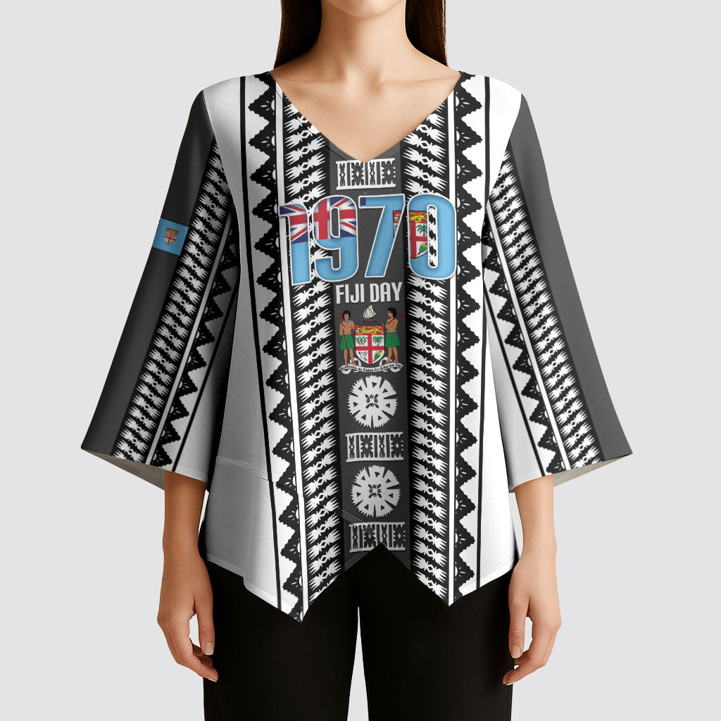Fiji Day 1970 Kimono Sleeve Blouse For Fiji Ever Fiji Tapa Pattern White LT14 - Polynesian Pride
