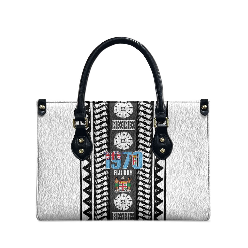 Fiji Day 1970 Leather Bag For Fiji Ever Fiji Tapa Pattern White LT14 - Polynesian Pride