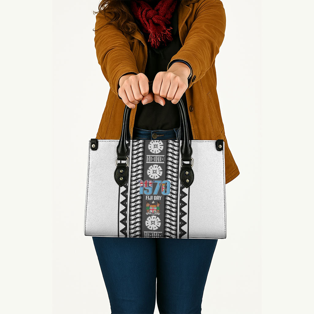 Fiji Day 1970 Leather Bag For Fiji Ever Fiji Tapa Pattern White LT14 - Polynesian Pride